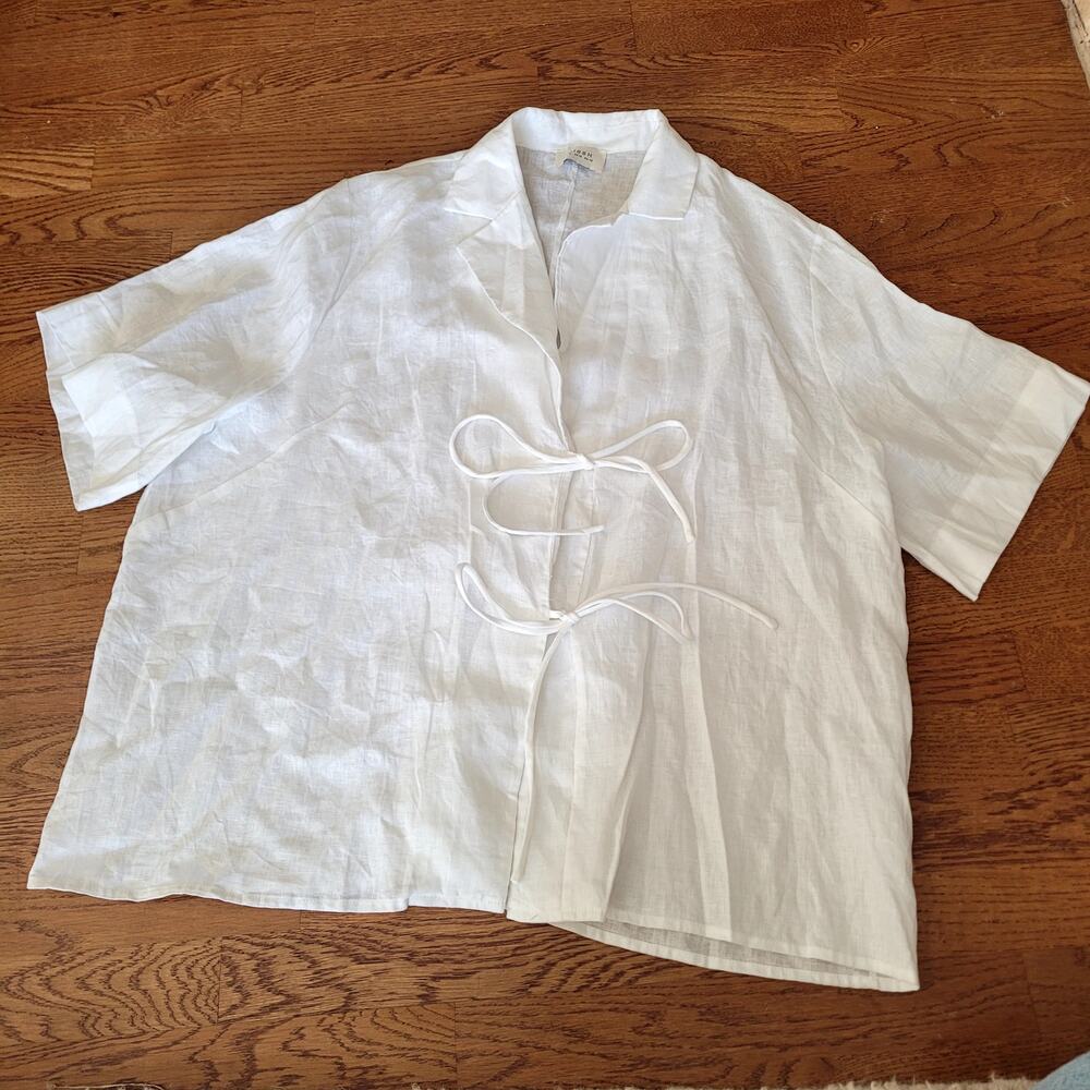 DISSH Emelia Wrap White Linen tie front top Sz 10